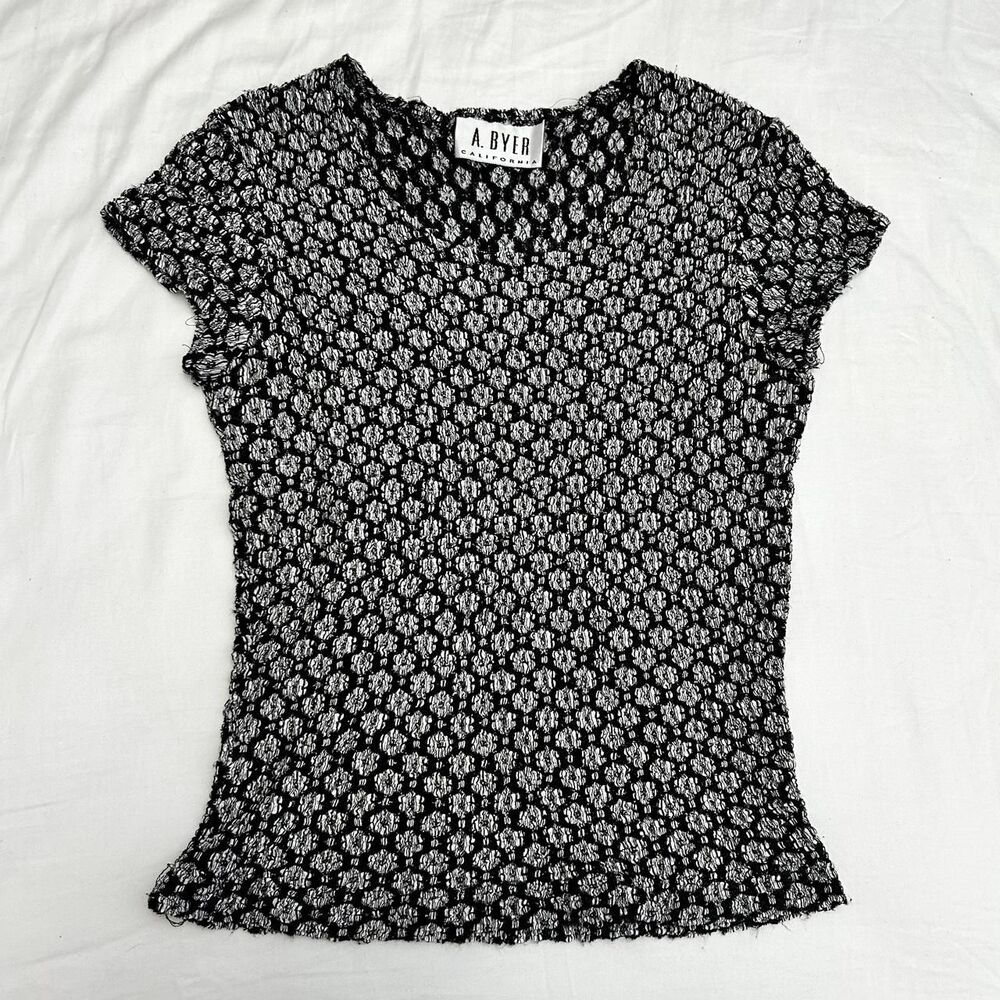 A.Byer y2k black and white floral scrunchy top